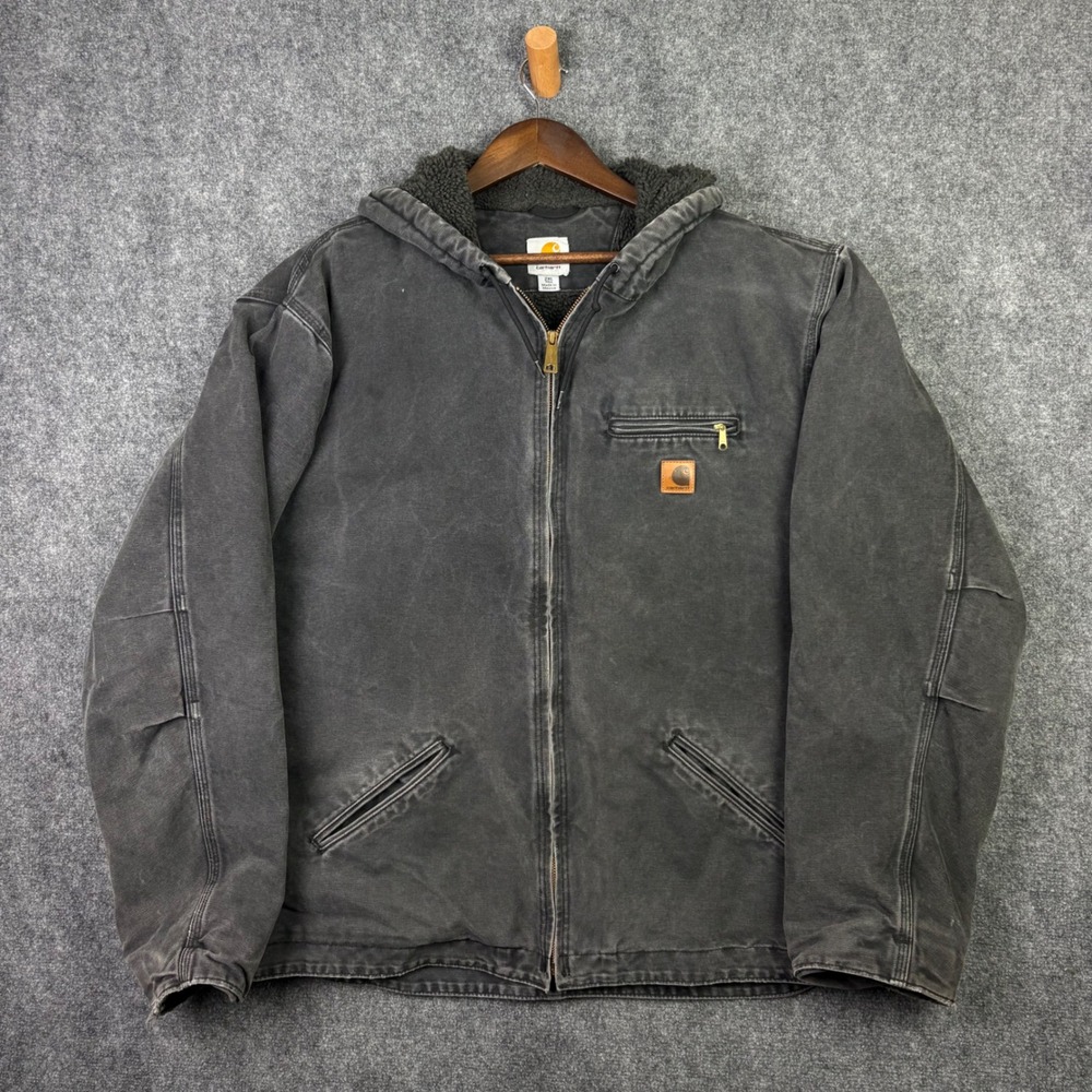 Carhartt Sierra Jacket Mens 2XL Tall Black Sherpa Lined Hooded J141 BLK Workwear